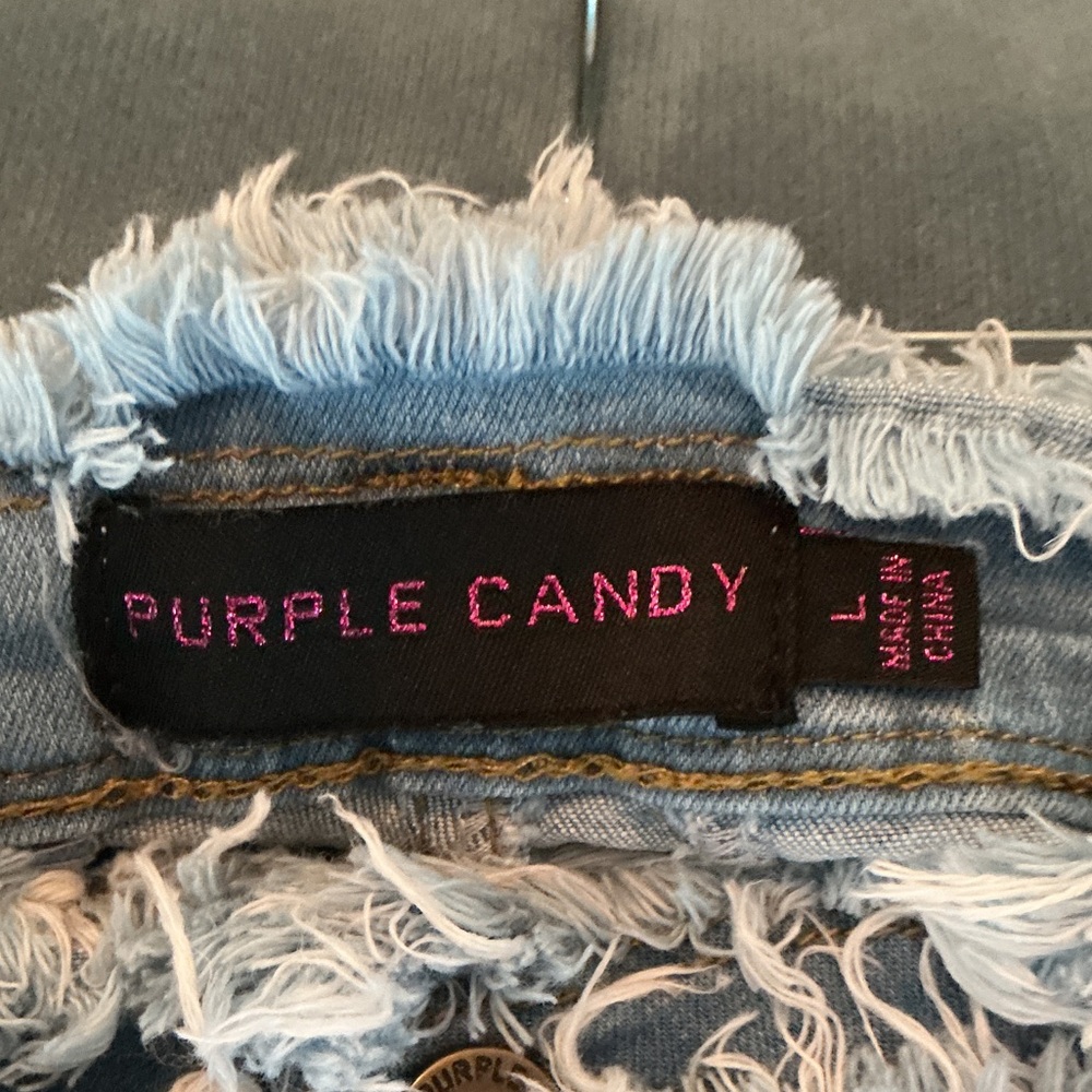 Purple Candy Frayed Denim Flare Jeans - Picture 2 of 8